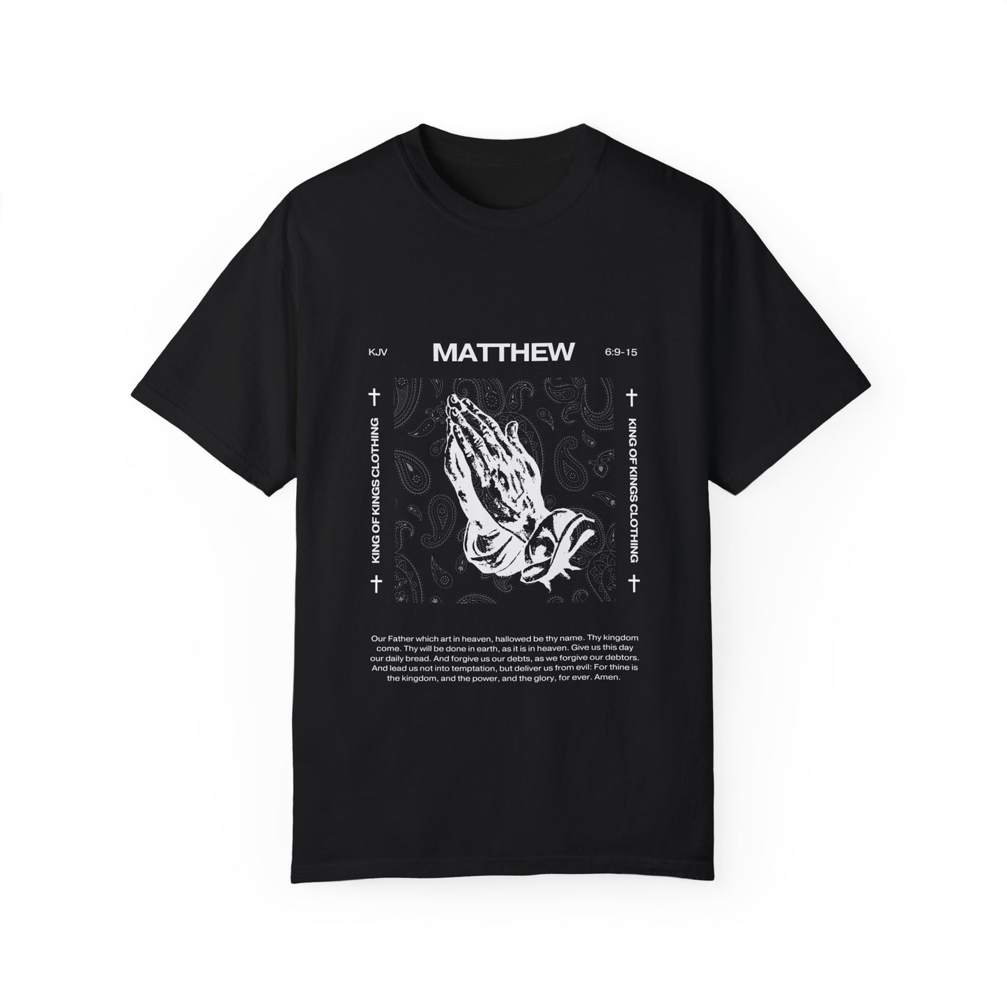 'Matthew 6:9-15' Prayer Hands Black Paisley Graphic Tee