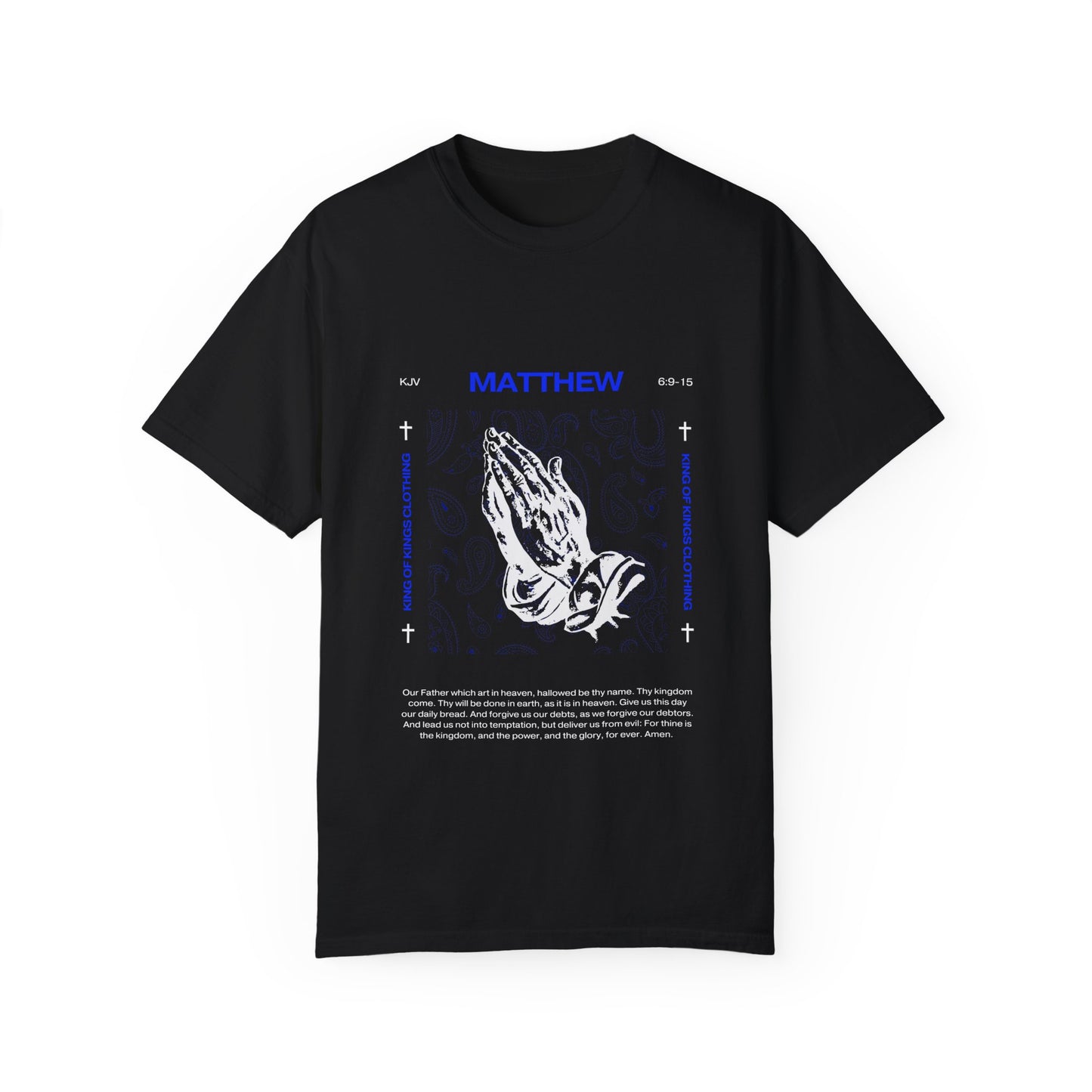 'Matthew 6:9-15' Prayer Hands Blue Paisley Graphic Tee